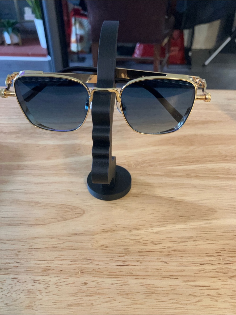 Gold Frame Men’s Sunglasses with Gradient Black Greenish Lenses